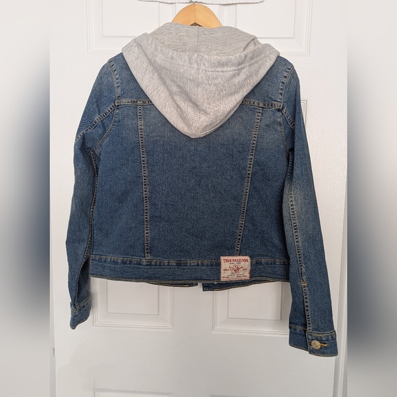 BNWT True Religion UNISEX Adult (Large) Relaxed Denim Trucker Hooded Jean Jacket - Picture 5 of 14